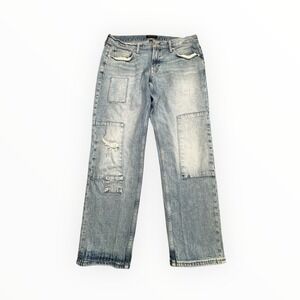 Free Assembly Jeans Mens 38x30 Blue Modern Straight Patchwork Distressed Denim